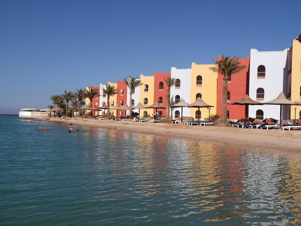 summer, sun, beach, abroad, landscape, sea, heaven, colourful houses, egypt, nature, vacations